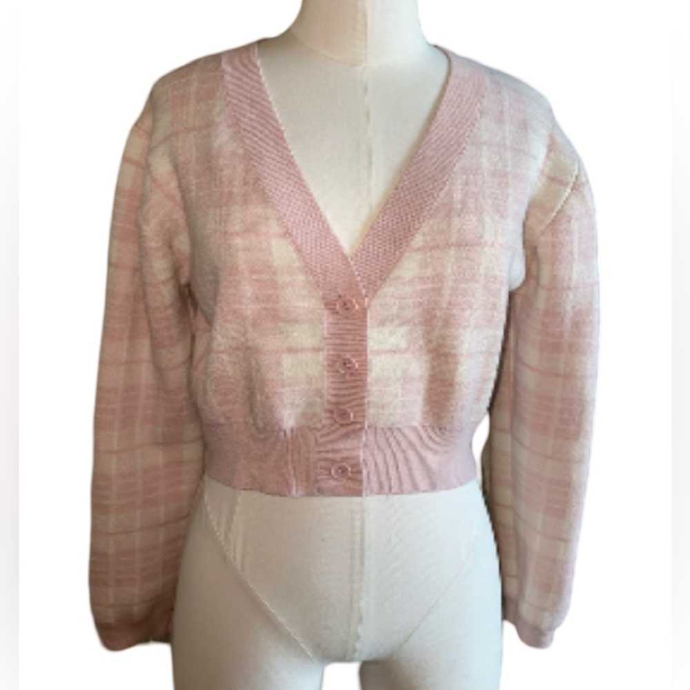 Love Tree Women's Classic Cropped long sleeves Cardigan Sweater plaid casual. - Picture 3 of 12